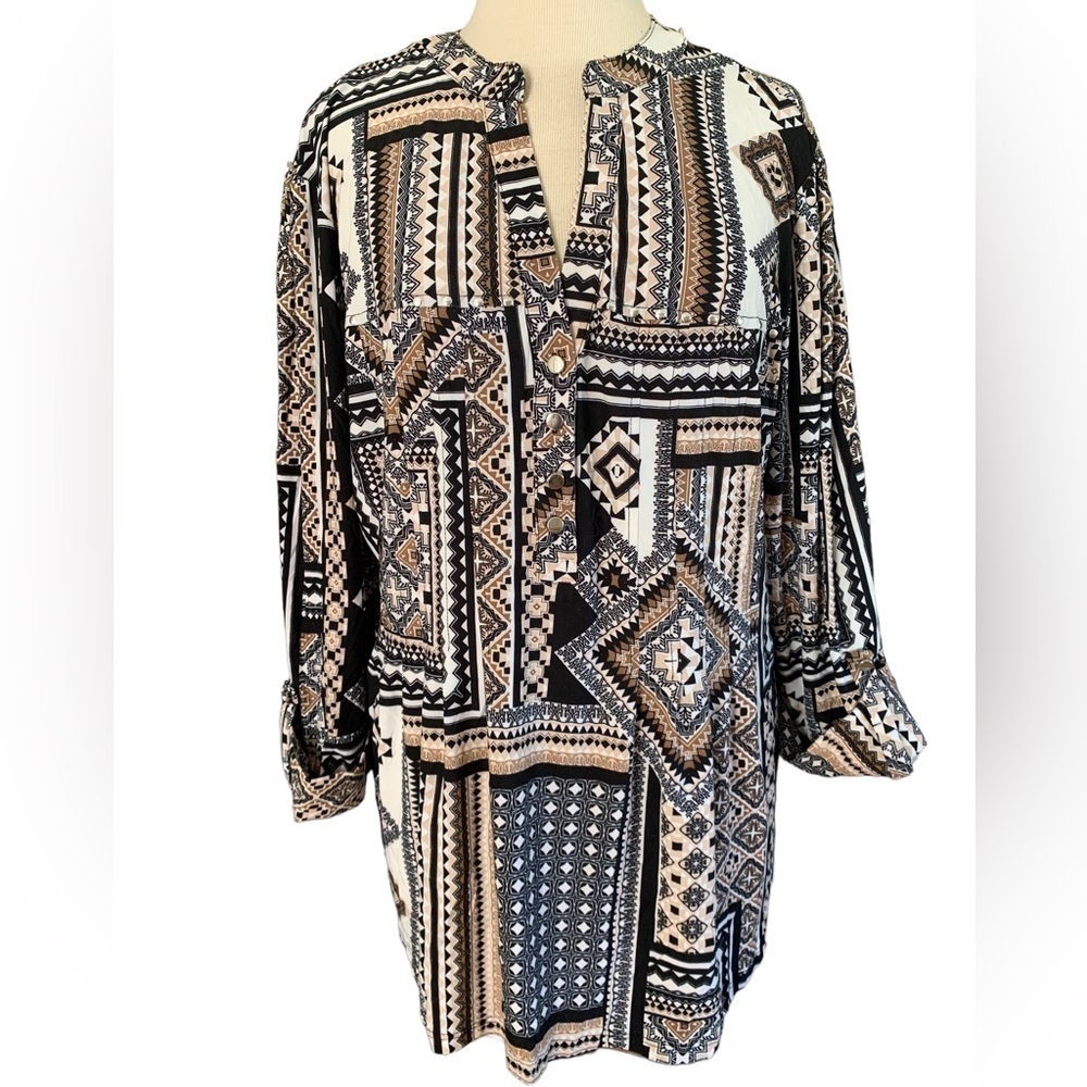 COCOMO 3X Brown Black White 3/4 sleeve Plus Size women's Blouse top